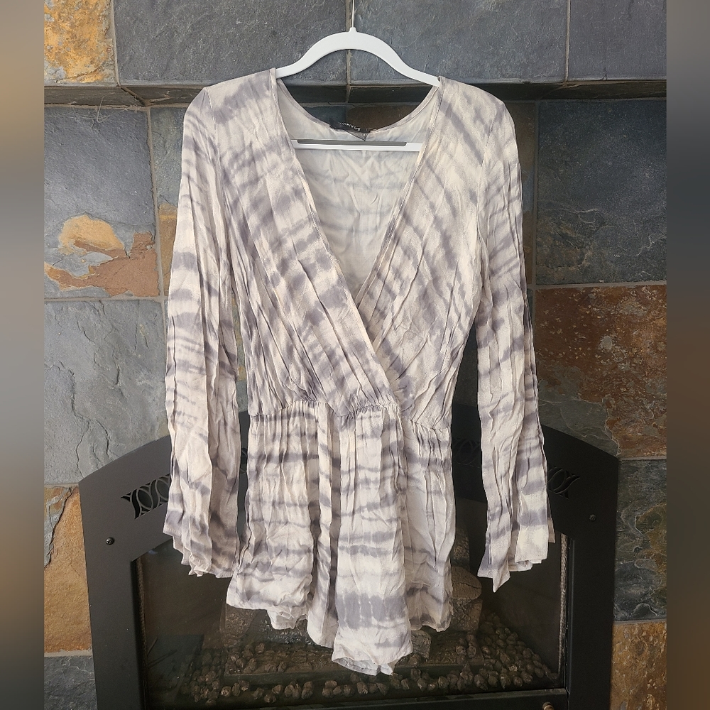 4Sienna Grey and white Tie Dye Romper with Faux Wrap Front size large